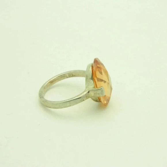 Sterling Silver .925 Peach Orange Faceted Ring - Picture 2 of 5